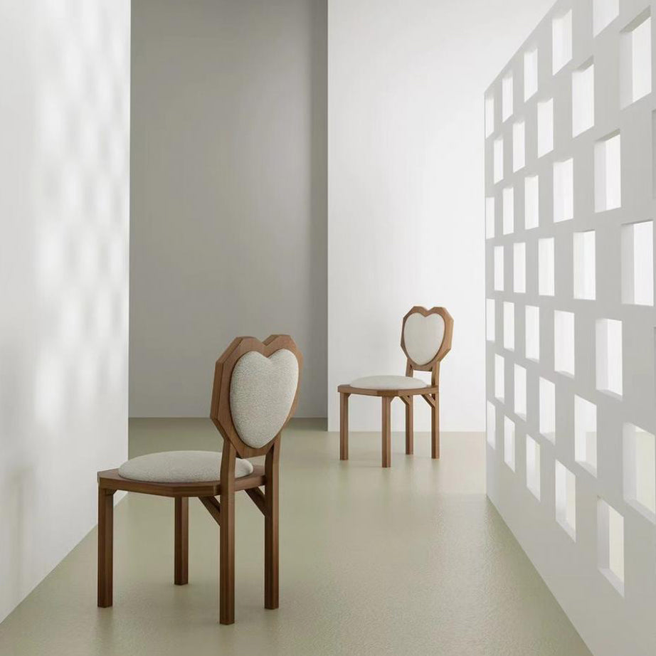 Contemporary Creative Heart Shape Lambswool Solid Wood Sponge Dining Chair Backrest Armless For Dining Room