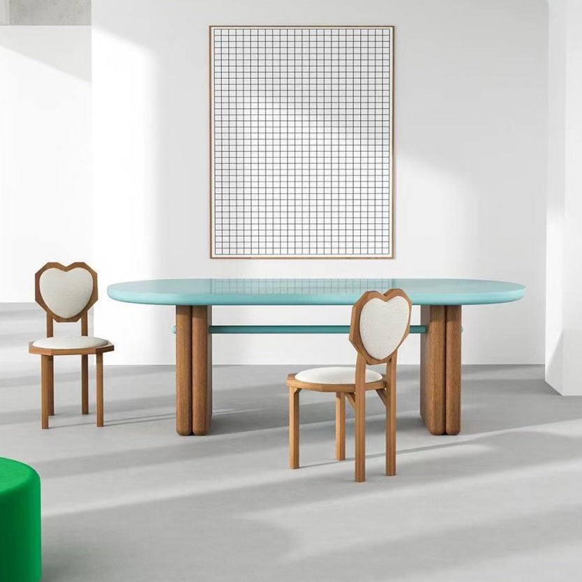 Contemporary Creative Heart Shape Lambswool Solid Wood Sponge Dining Chair Backrest Armless For Dining Room