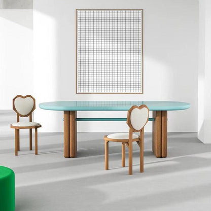 Contemporary Creative Heart Shape Lambswool Solid Wood Sponge Dining Chair Backrest Armless For Dining Room