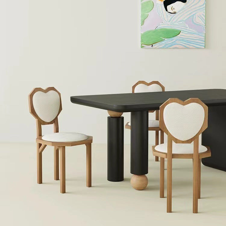 Contemporary Creative Heart Shape Lambswool Solid Wood Sponge Dining Chair Backrest Armless For Dining Room