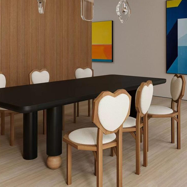 Contemporary Creative Heart Shape Lambswool Solid Wood Sponge Dining Chair Backrest Armless For Dining Room