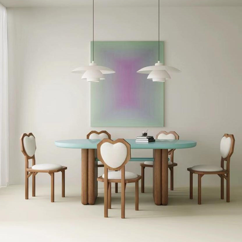 Contemporary Creative Heart Shape Lambswool Solid Wood Sponge Dining Chair Backrest Armless For Dining Room