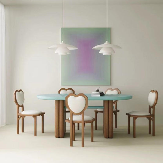 Contemporary Creative Heart Shape Lambswool Solid Wood Sponge Dining Chair Backrest Armless For Dining Room