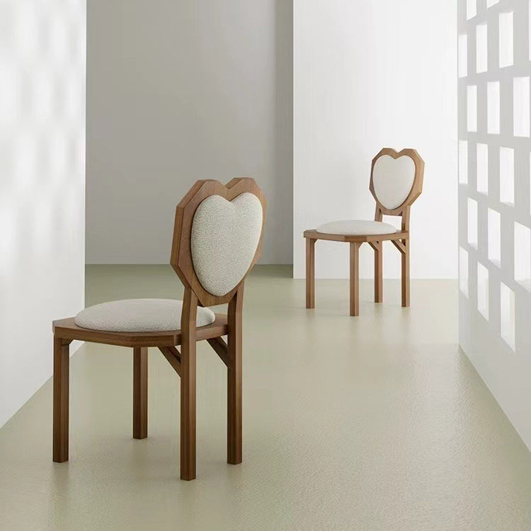 Contemporary Creative Heart Shape Lambswool Solid Wood Sponge Dining Chair Backrest Armless For Dining Room
