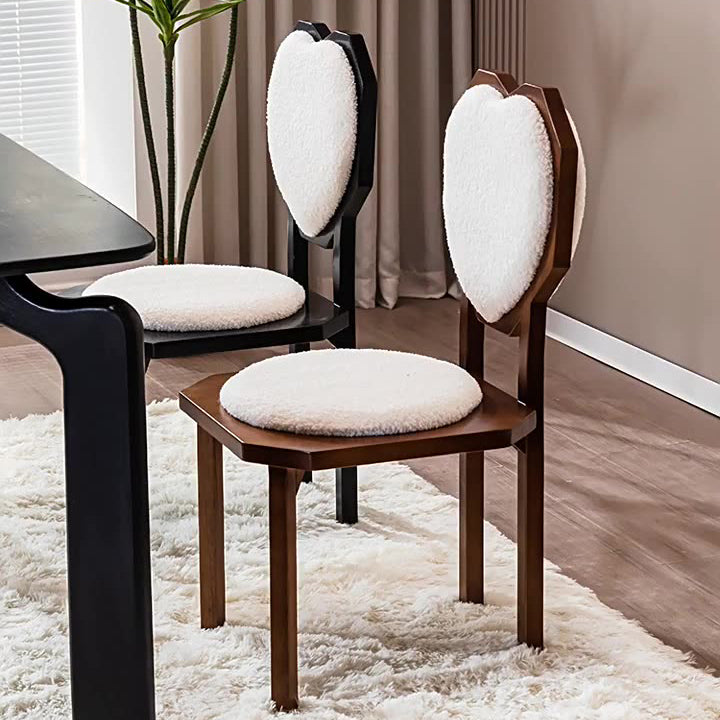 Contemporary Creative Heart Shape Lambswool Solid Wood Sponge Dining Chair Backrest Armless For Dining Room