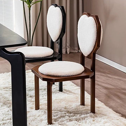 Contemporary Creative Heart Shape Lambswool Solid Wood Sponge Dining Chair Backrest Armless For Dining Room