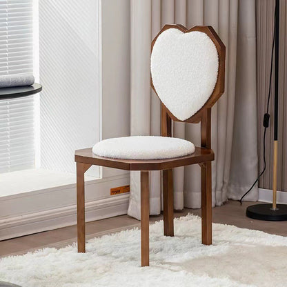 Contemporary Creative Heart Shape Lambswool Solid Wood Sponge Dining Chair Backrest Armless For Dining Room