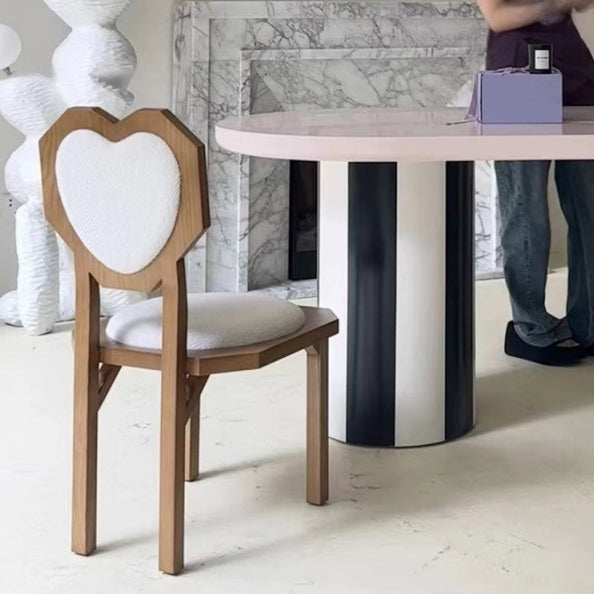 Contemporary Creative Heart Shape Lambswool Solid Wood Sponge Dining Chair Backrest Armless For Dining Room