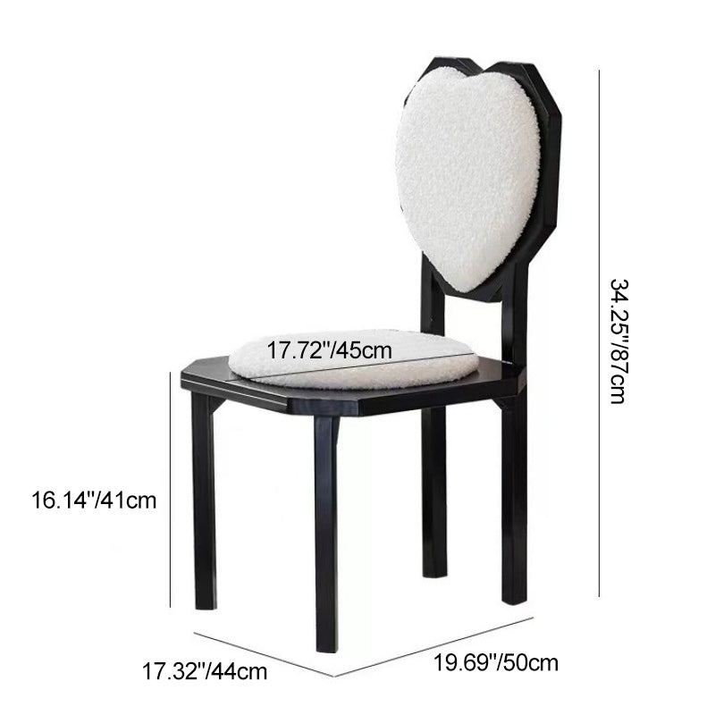 Contemporary Creative Heart Shape Lambswool Solid Wood Sponge Dining Chair Backrest Armless For Dining Room