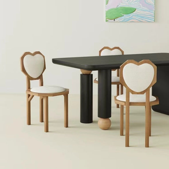 Contemporary Creative Heart Shape Lambswool Solid Wood Sponge Dining Chair Backrest Armless For Dining Room