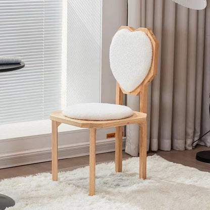 Contemporary Creative Heart Shape Lambswool Solid Wood Sponge Dining Chair Backrest Armless For Dining Room