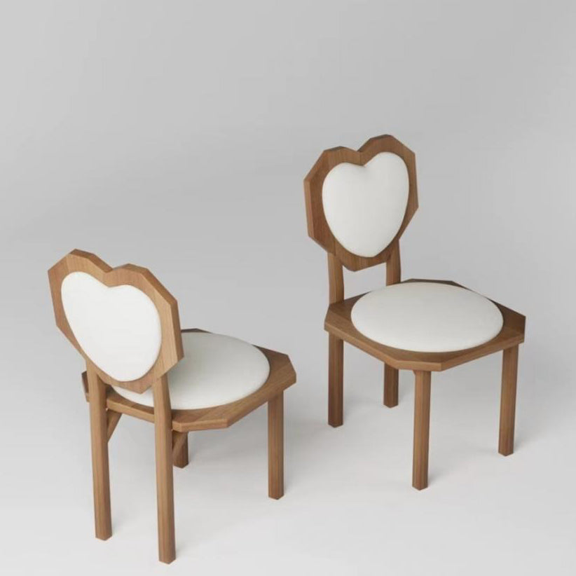 Contemporary Creative Heart Shape Lambswool Solid Wood Sponge Dining Chair Backrest Armless For Dining Room