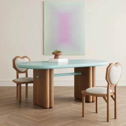 Contemporary Creative Heart Shape Lambswool Solid Wood Sponge Dining Chair Backrest Armless For Dining Room