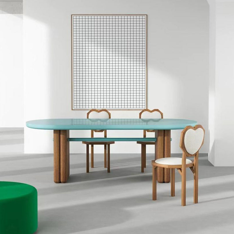 Contemporary Creative Heart Shape Lambswool Solid Wood Sponge Dining Chair Backrest Armless For Dining Room