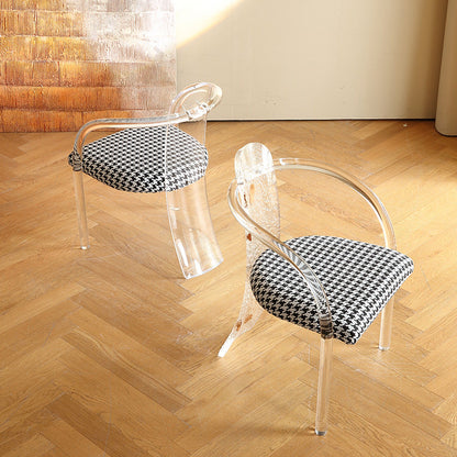 Contemporary Nordic Transparent Acrylic Arc Leaves Fabric Dining Chair Backrest Armless For Dining Room