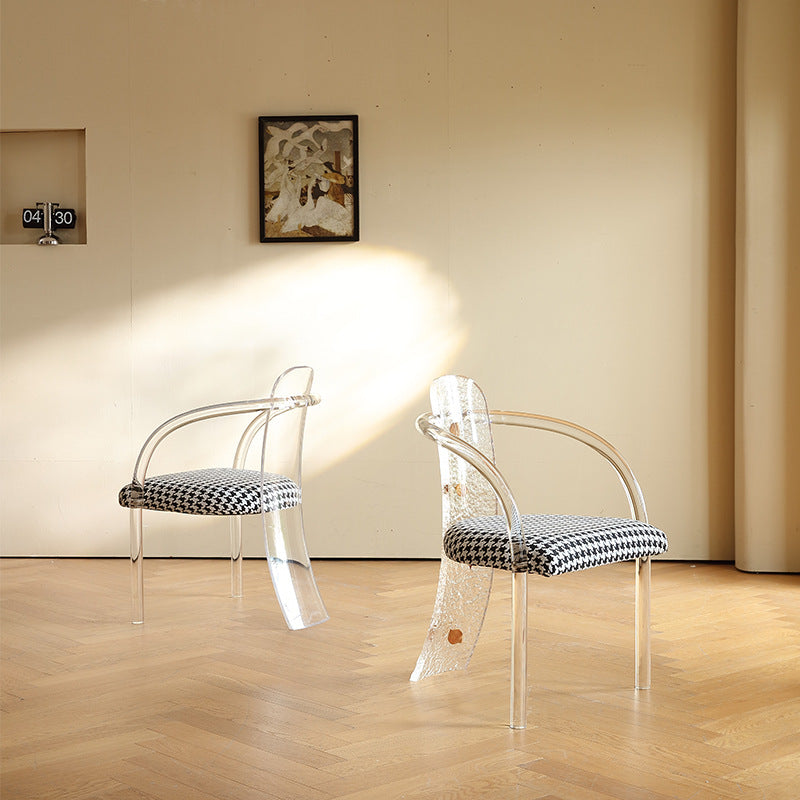Contemporary Nordic Transparent Acrylic Arc Leaves Fabric Dining Chair Backrest Armless For Dining Room