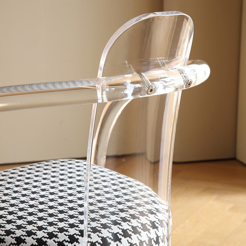 Contemporary Nordic Transparent Acrylic Arc Leaves Fabric Dining Chair Backrest Armless For Dining Room