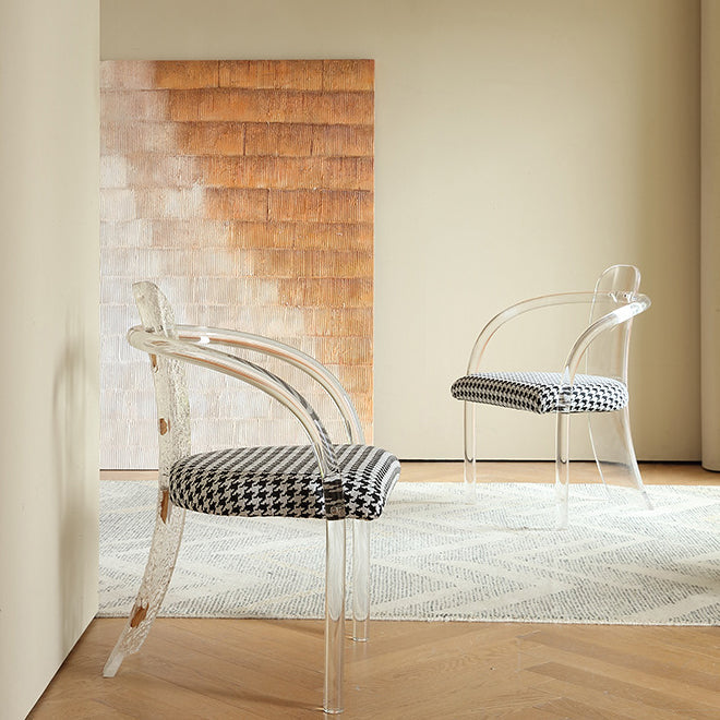 Contemporary Nordic Transparent Acrylic Arc Leaves Fabric Dining Chair Backrest Armless For Dining Room