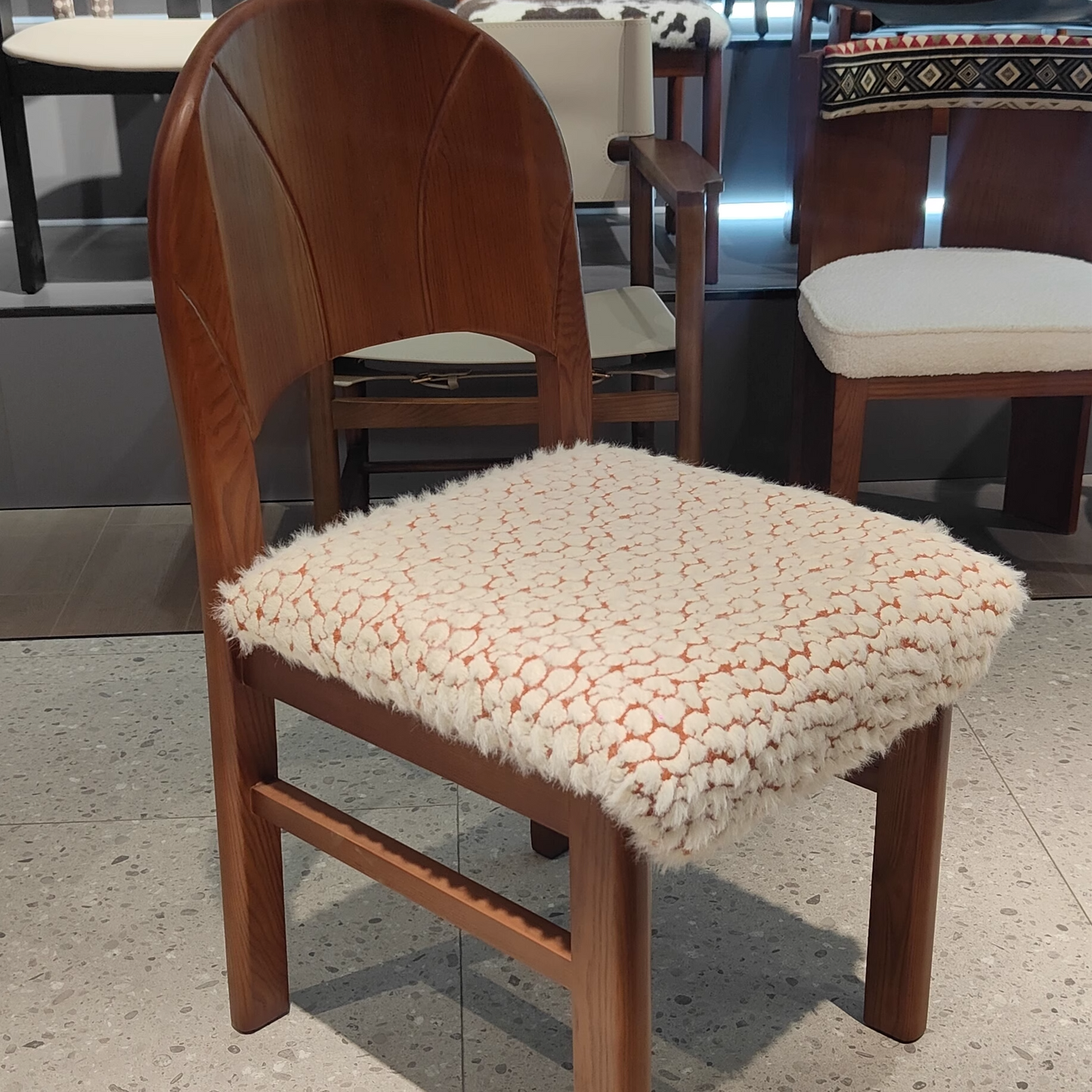 Traditional French Arc Square Jacquard Ash Dining Chair Backrest Armless For Dining Room