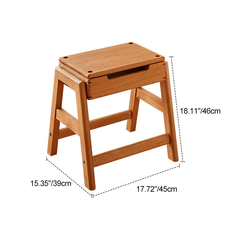 Traditional Japanese Square Cherry Wood Stackable Storage Dining Chair Backless Armless For Dining Room