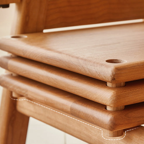 Traditional Japanese Square Cherry Wood Stackable Storage Dining Chair Backless Armless For Dining Room