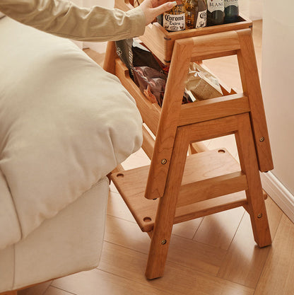 Traditional Japanese Square Cherry Wood Stackable Storage Dining Chair Backless Armless For Dining Room