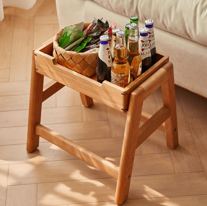 Traditional Japanese Square Cherry Wood Stackable Storage Dining Chair Backless Armless For Dining Room