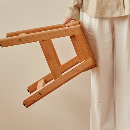 Traditional Japanese Square Cherry Wood Stackable Storage Dining Chair Backless Armless For Dining Room