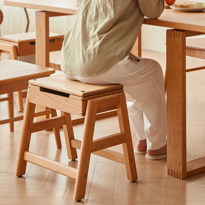 Traditional Japanese Square Cherry Wood Stackable Storage Dining Chair Backless Armless For Dining Room