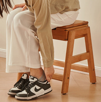 Traditional Japanese Square Cherry Wood Stackable Storage Dining Chair Backless Armless For Dining Room