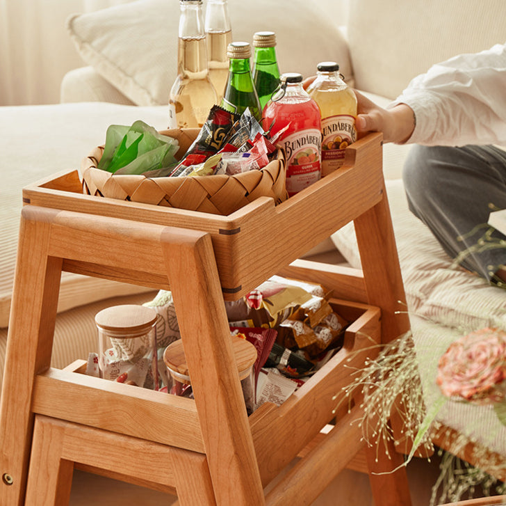 Traditional Japanese Square Cherry Wood Stackable Storage Dining Chair Backless Armless For Dining Room