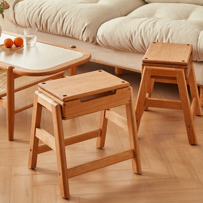 Traditional Japanese Square Cherry Wood Stackable Storage Dining Chair Backless Armless For Dining Room