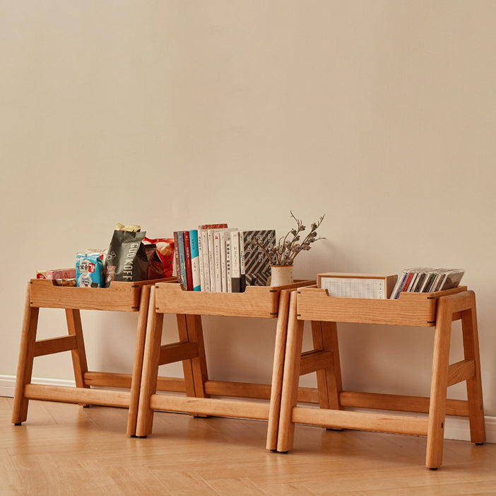 Traditional Japanese Square Cherry Wood Stackable Storage Dining Chair Backless Armless For Dining Room