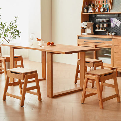 Traditional Japanese Square Cherry Wood Stackable Storage Dining Chair Backless Armless For Dining Room