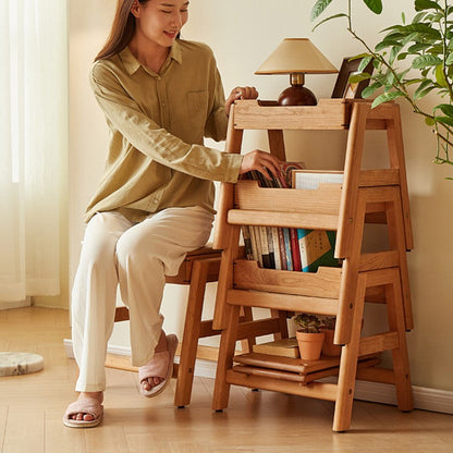 Traditional Japanese Square Cherry Wood Stackable Storage Dining Chair Backless Armless For Dining Room