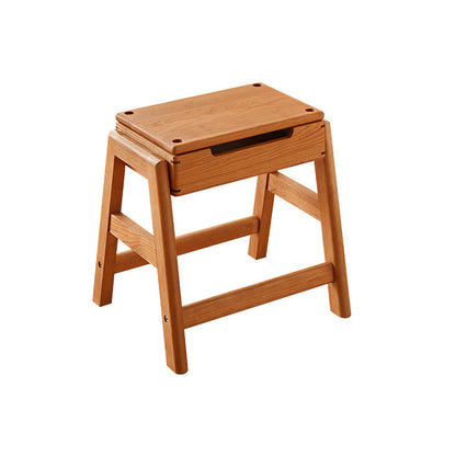 Traditional Japanese Square Cherry Wood Stackable Storage Dining Chair Backless Armless For Dining Room