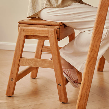 Traditional Japanese Square Cherry Wood Stackable Storage Dining Chair Backless Armless For Dining Room