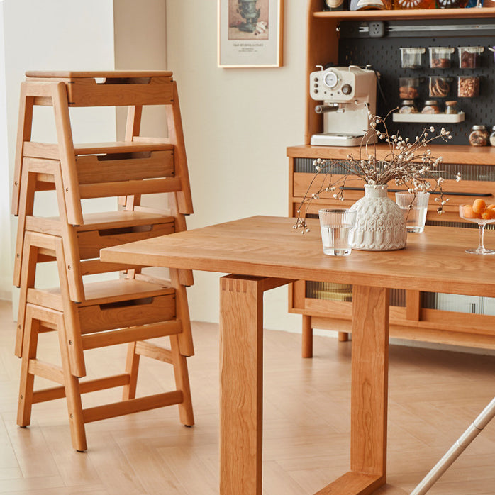 Traditional Japanese Square Cherry Wood Stackable Storage Dining Chair Backless Armless For Dining Room