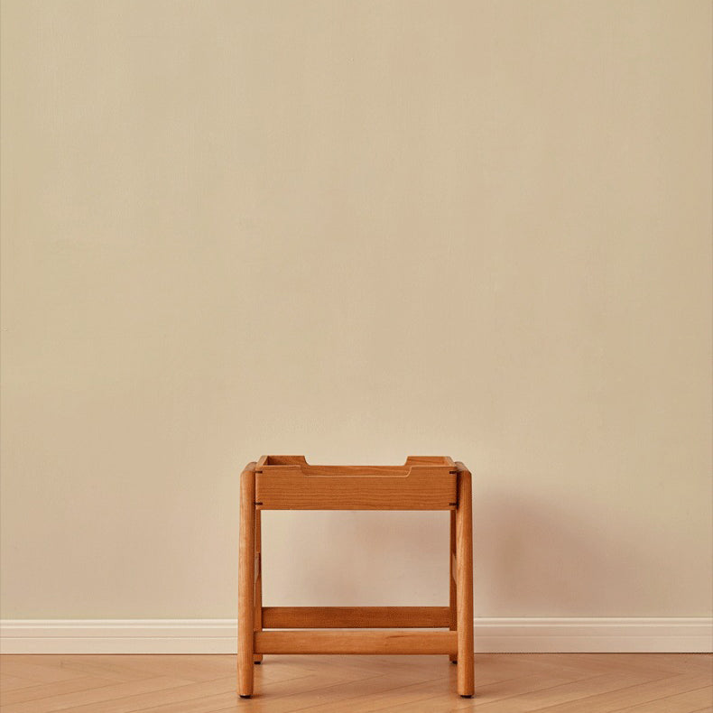 Traditional Japanese Square Cherry Wood Stackable Storage Dining Chair Backless Armless For Dining Room