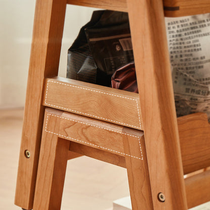 Traditional Japanese Square Cherry Wood Stackable Storage Dining Chair Backless Armless For Dining Room