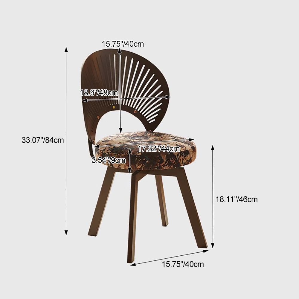 Traditional French Shell Round Cotton Linen Solid Wood Swivel Dining Chair Backrest Armless For Dining Room