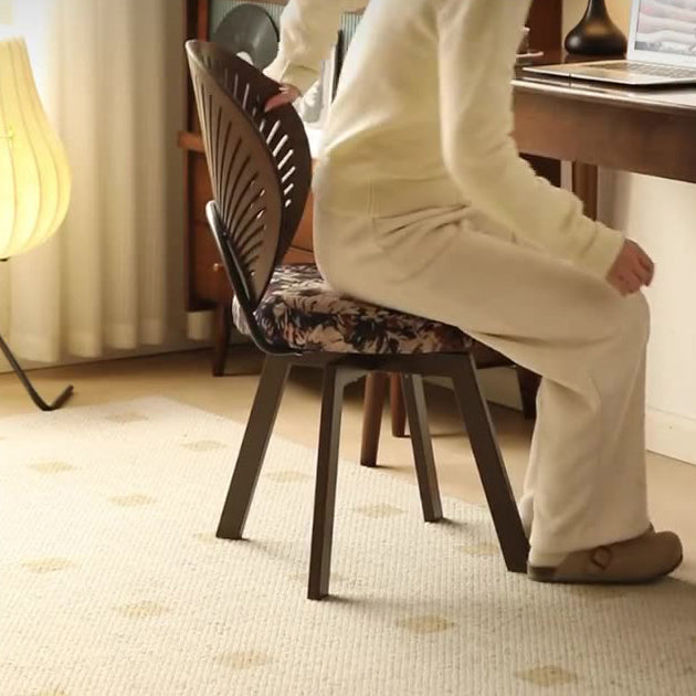 Traditional French Shell Round Cotton Linen Solid Wood Swivel Dining Chair Backrest Armless For Dining Room