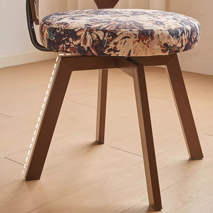 Traditional French Shell Round Cotton Linen Solid Wood Swivel Dining Chair Backrest Armless For Dining Room