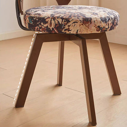 Traditional French Shell Round Cotton Linen Solid Wood Swivel Dining Chair Backrest Armless For Dining Room