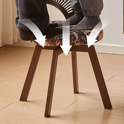 Traditional French Shell Round Cotton Linen Solid Wood Swivel Dining Chair Backrest Armless For Dining Room