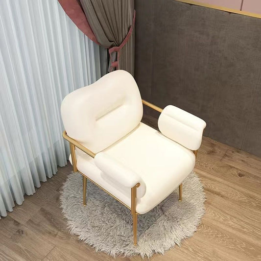 Contemporary Nordic Square Iron Leather Sponge Accent Chair Backrest Armrest For Bedroom