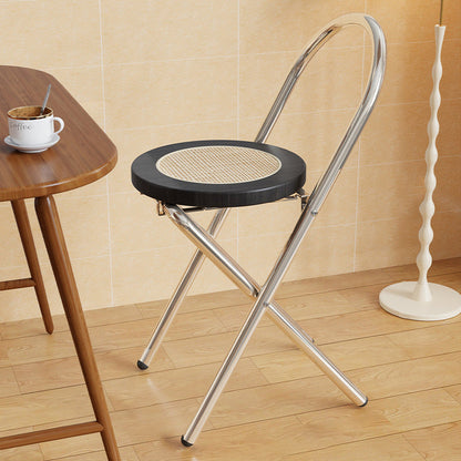 Traditional Japanese Round Arc Rattan Wood Iron Foldable Dining Chair Backrest Armless For Dining Room