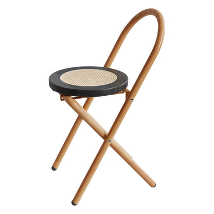 Traditional Japanese Round Arc Rattan Wood Iron Foldable Dining Chair Backrest Armless For Dining Room