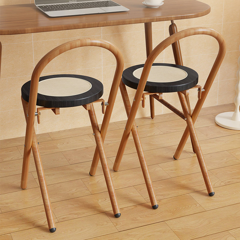 Traditional Japanese Round Arc Rattan Wood Iron Foldable Dining Chair Backrest Armless For Dining Room