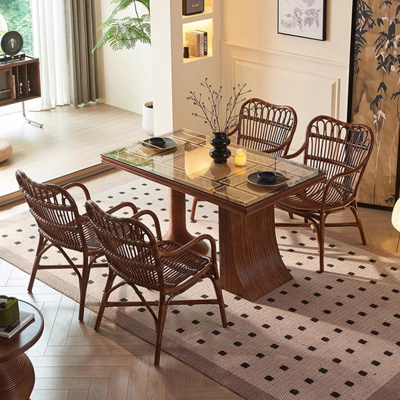 Contemporary Boho Square Rattan Weaving Ash Accent Chair Backrest Armrest For Dining Room